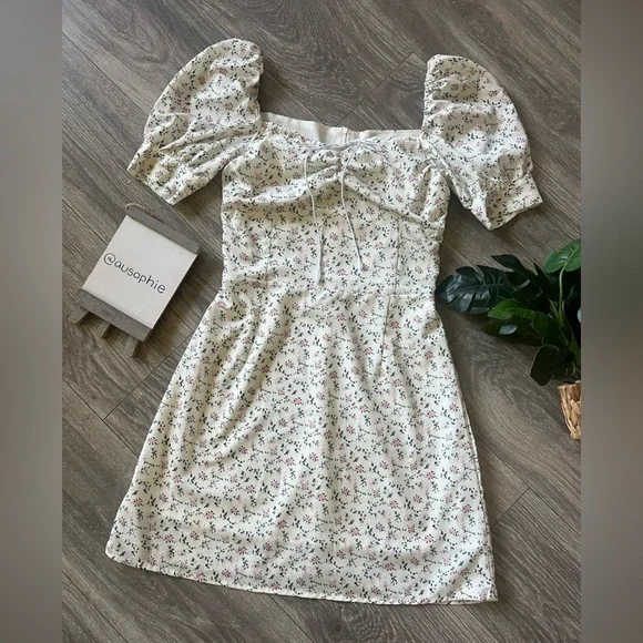limjia shop coquette floral ruched puff sleeve cinched mini dress Size Large - Picture 8 of 16
